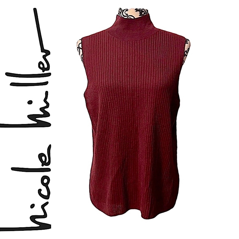 Nicole Miller. NWT. 100% Xtra fine merino wool sleeveless sweater. Merlot. XL